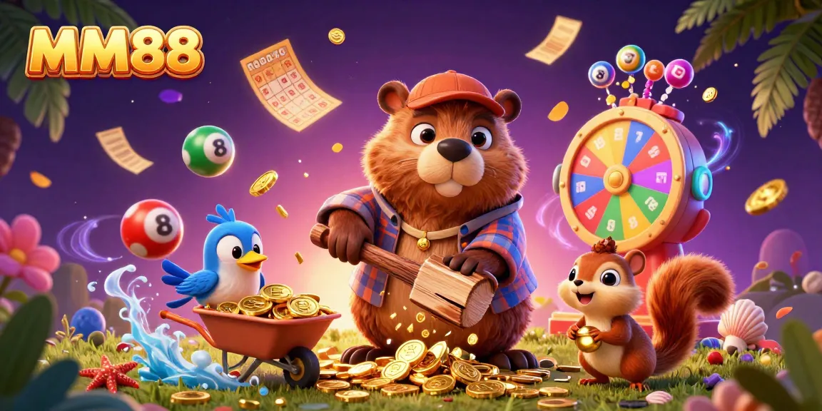 Experience the thrill of MM88 with golden coins raining down in this vibrant gambling illustration.