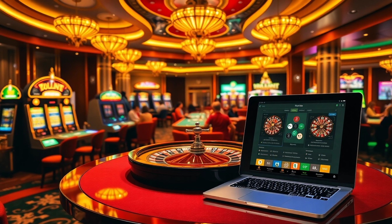 Experience the excitement of gambling at http://go88hv.com/ with a vibrant casino scene featuring roulette.