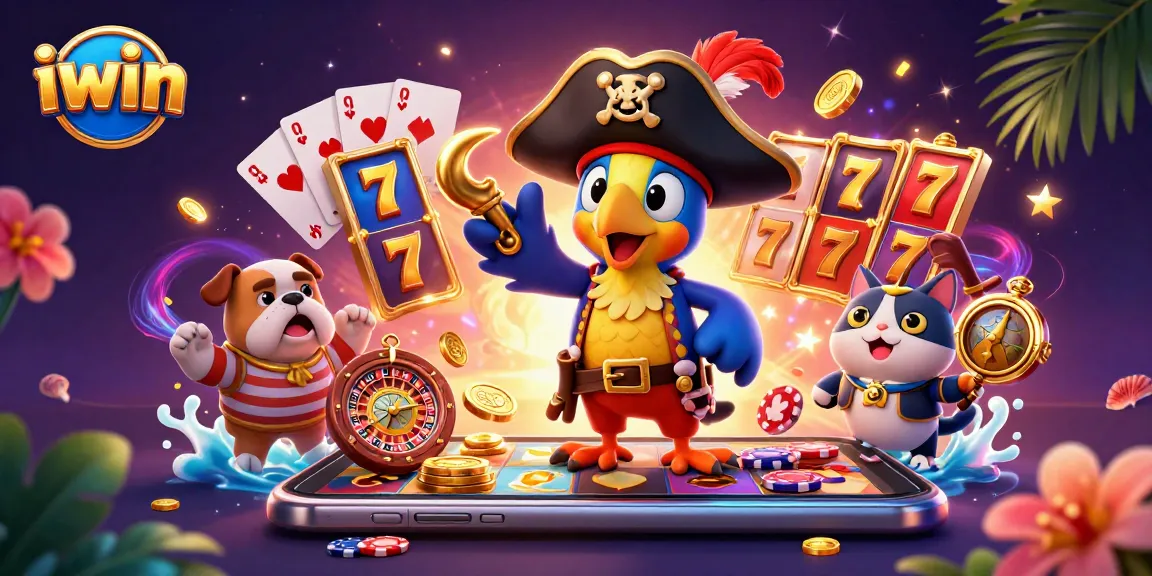 Experience iwin excitement with a vibrant 3D scene of pirates and slots, showcasing fun gaming elements.