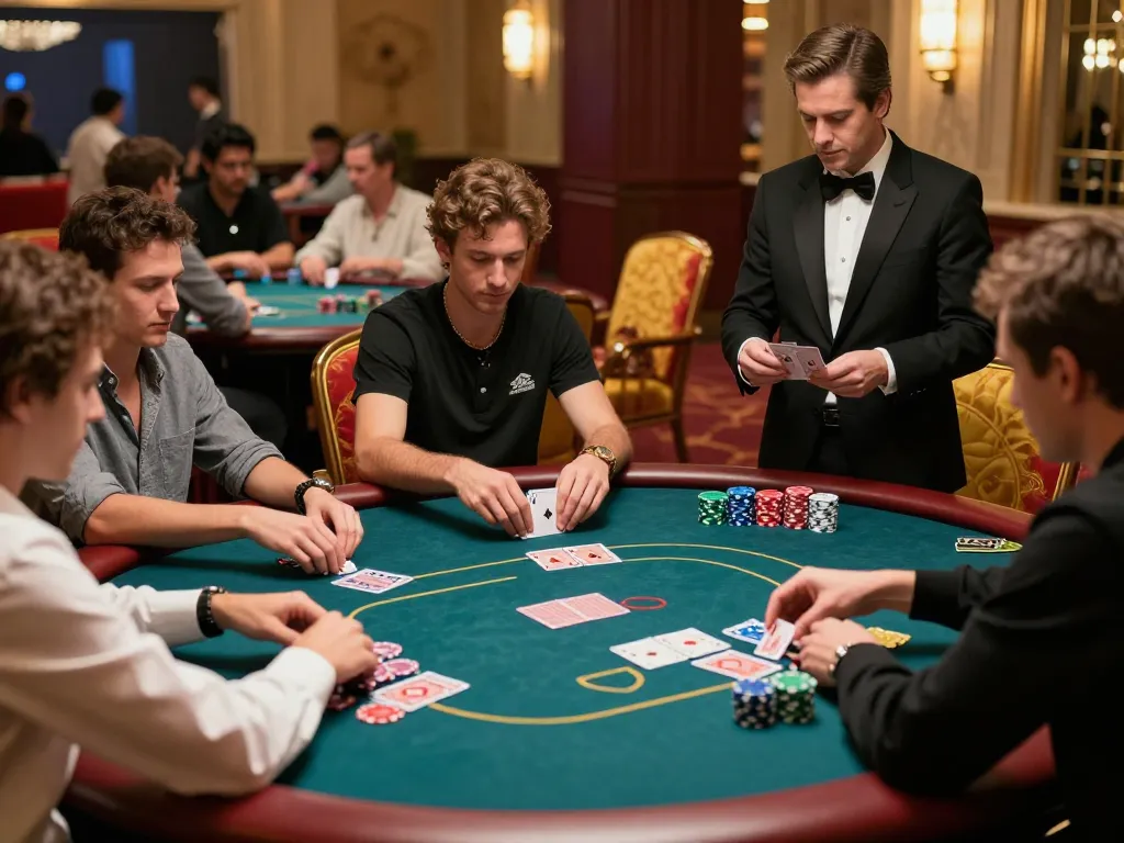 alc88 poker players celebrating a winning hand at an upscale casino table