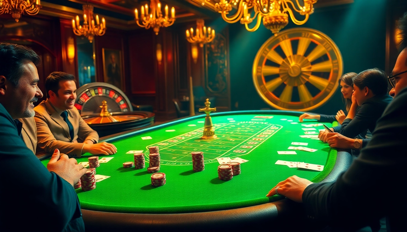 Players strategizing at a vibrant poker table, MK8 gaming elements shining in an exciting casino atmosphere.
