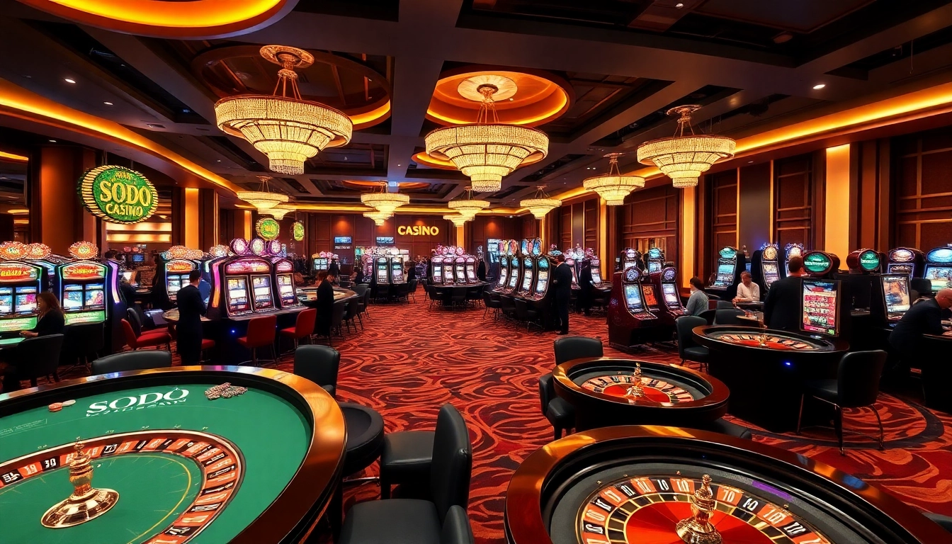 SODO CASINO boasts a vibrant gaming atmosphere with professional dealers and luxurious casino tables.
