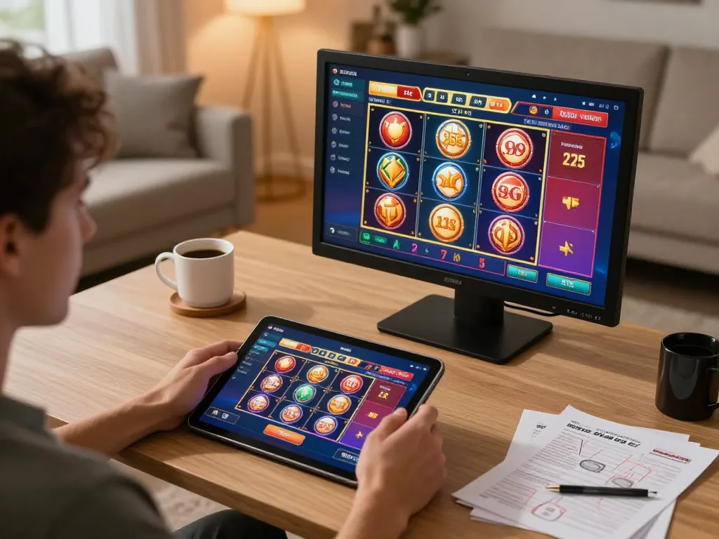 Engaging in online gambling on a tablet, tải dh88 casino app for immersive betting experience.