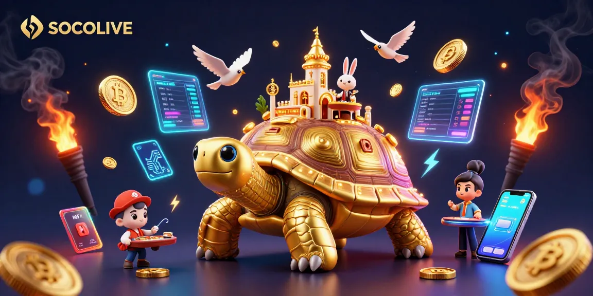 SOCOLIVE brings vibrant gambling excitement with a 3D tortoise casino scene featuring unique gaming elements.
