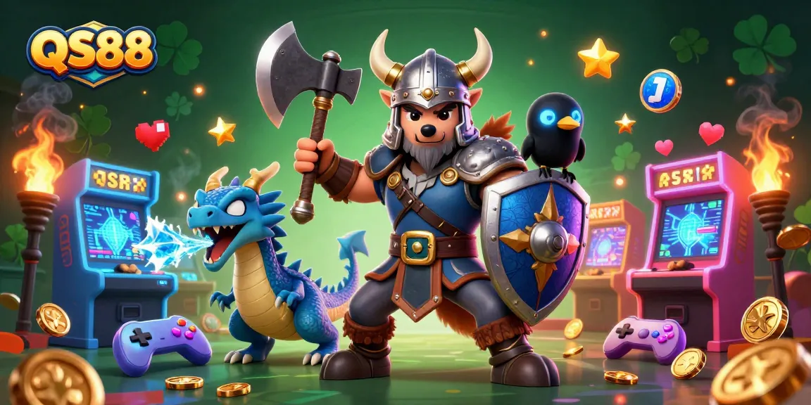 Engage in thrilling battles with QS88, showcasing vibrant 3D characters and arcade game elements for a unique casino experience.