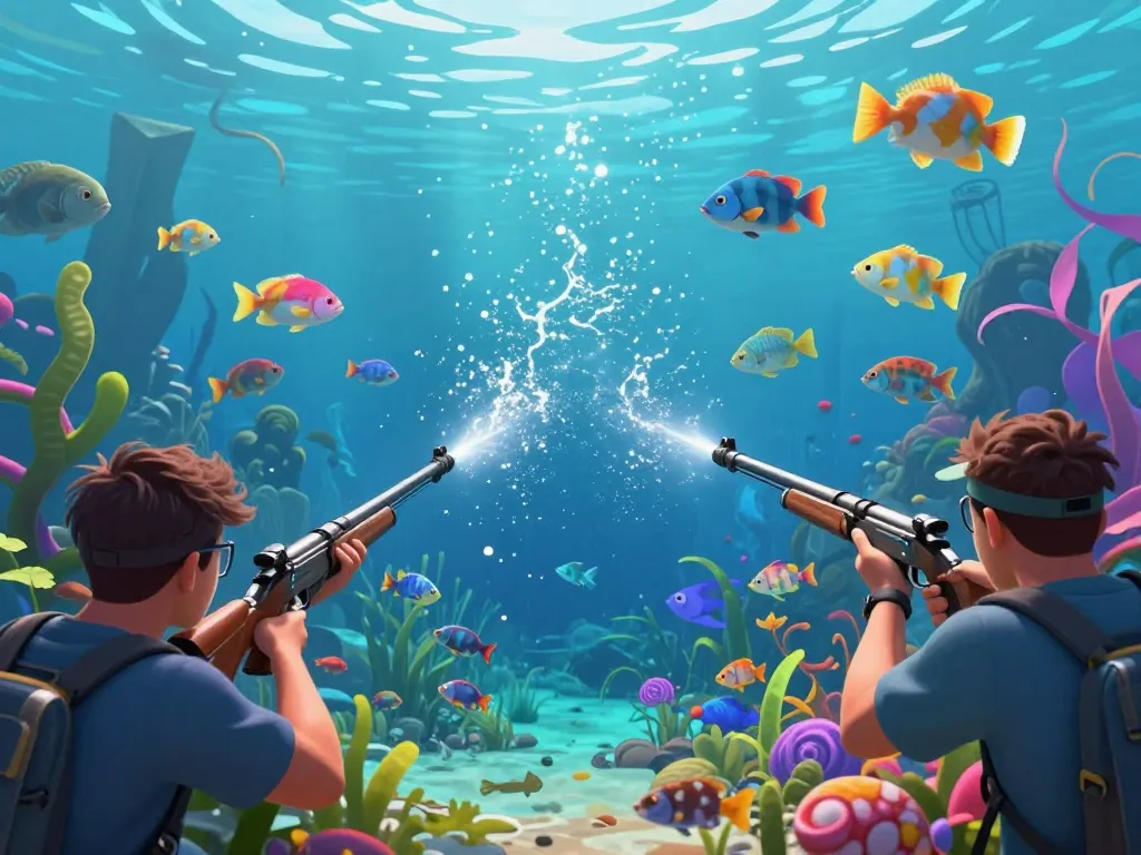 Engaging underwater gameplay screenshot of bắn cá đổi thưởng, featuring vibrant animations and dynamic fish movement.