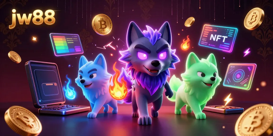 Experience thrilling gameplay at jw88 with an animated scene showcasing crypto elements and wolf characters.