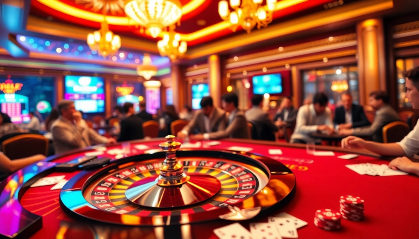 Experience the thrill of winning at https://nk88net.com/ with a vibrant casino gaming scene featuring roulette and poker tables.