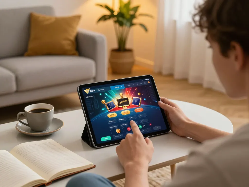 Experience exciting gameplay at Bay789 with a cozy gaming setup featuring strategy notes and the casino app