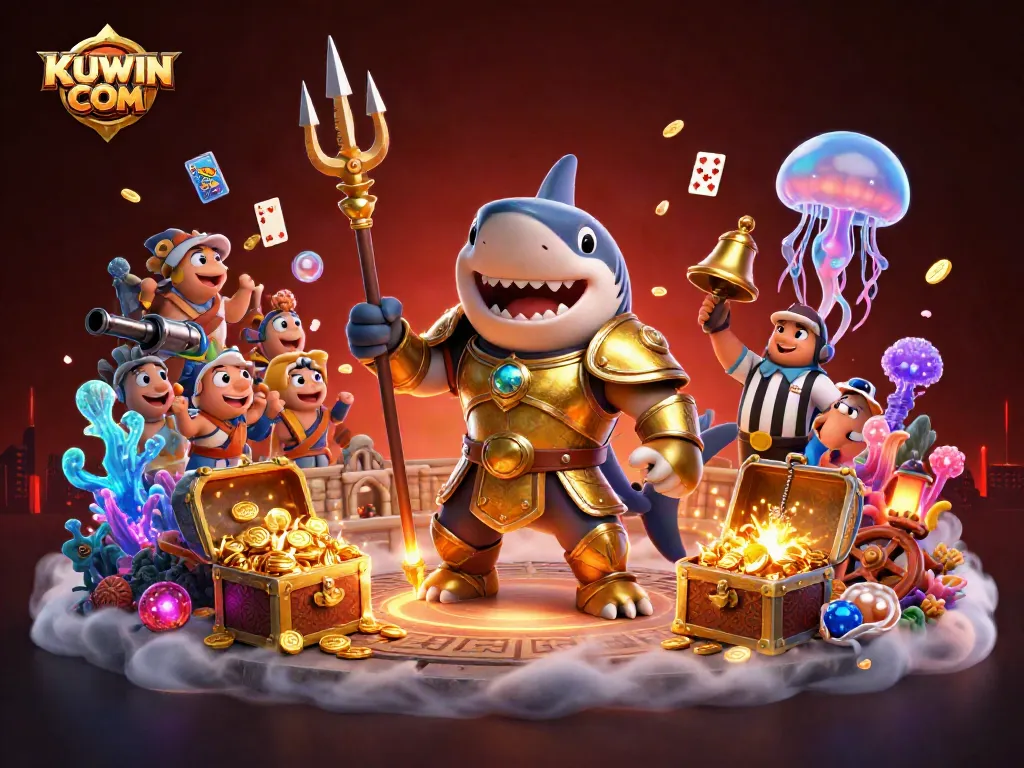 Experience thrilling gaming action with KUWIN COM's underwater casino adventure featuring vibrant characters and games.