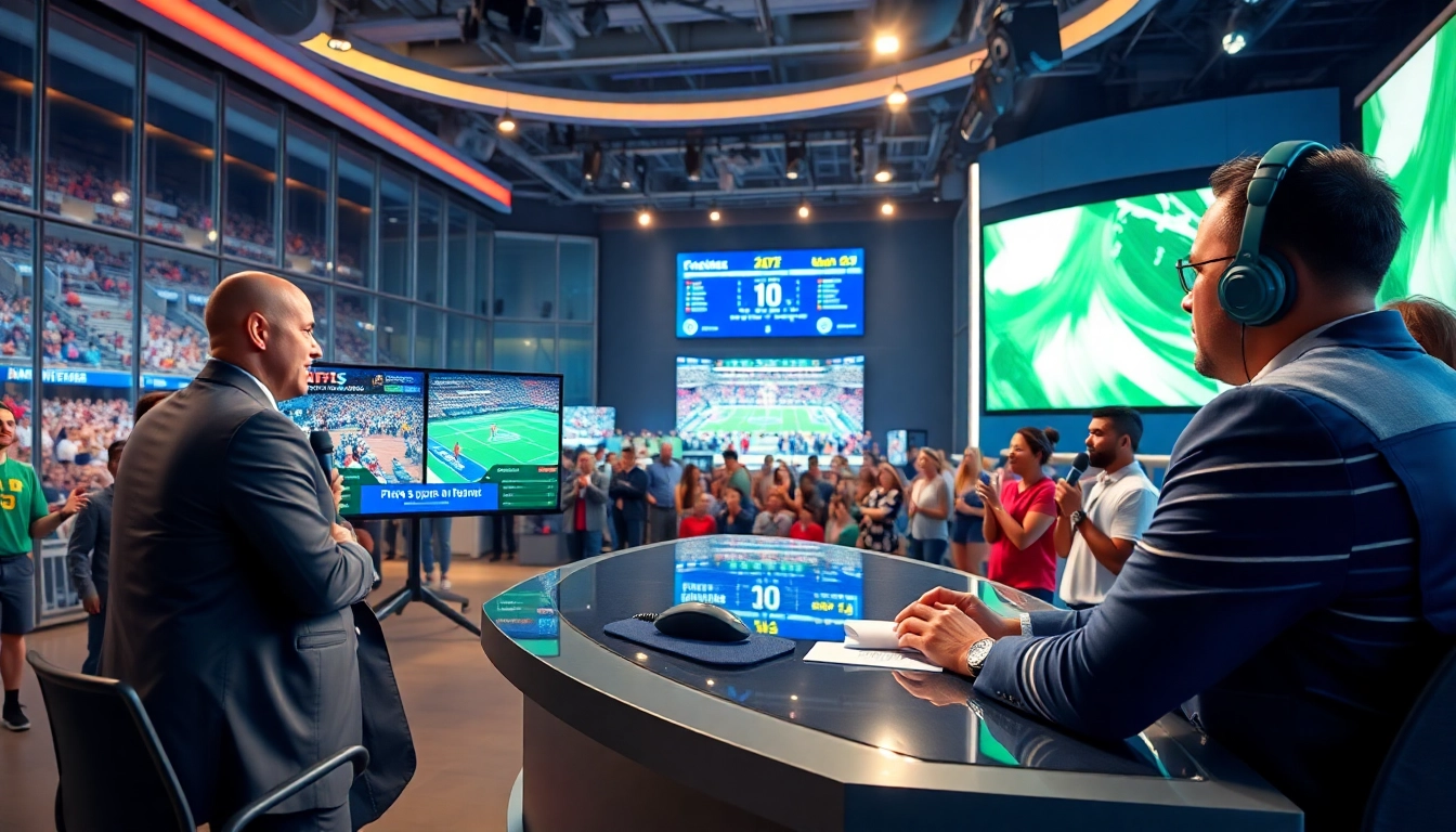 Captivating scene of sports broadcasting professionals during a live event showcasing Sports Broadcasting energy.