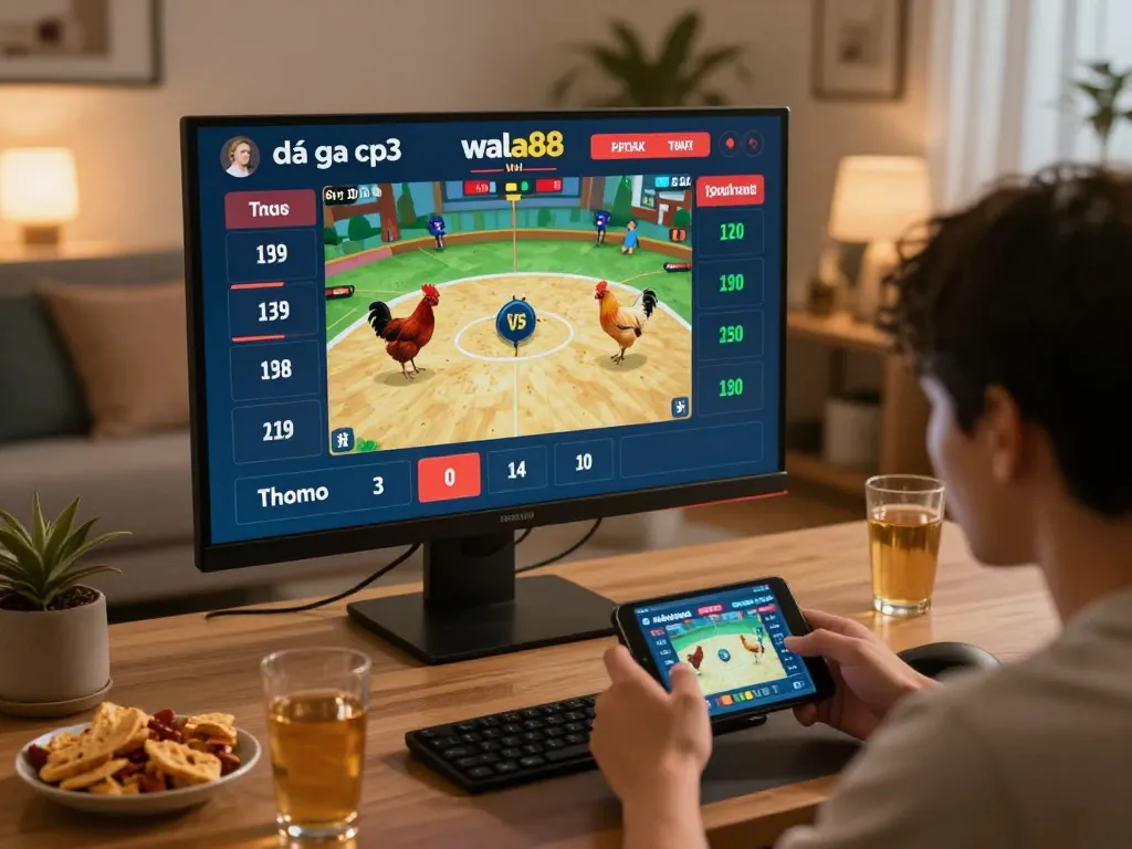 Engaging live betting moment on đá ga cp3 wala88 with players focused on their mobile screens