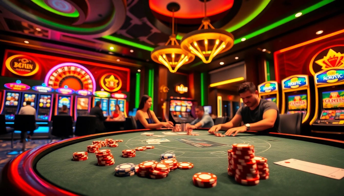 Experience thrilling poker action at 98win com with players and vibrant chips.