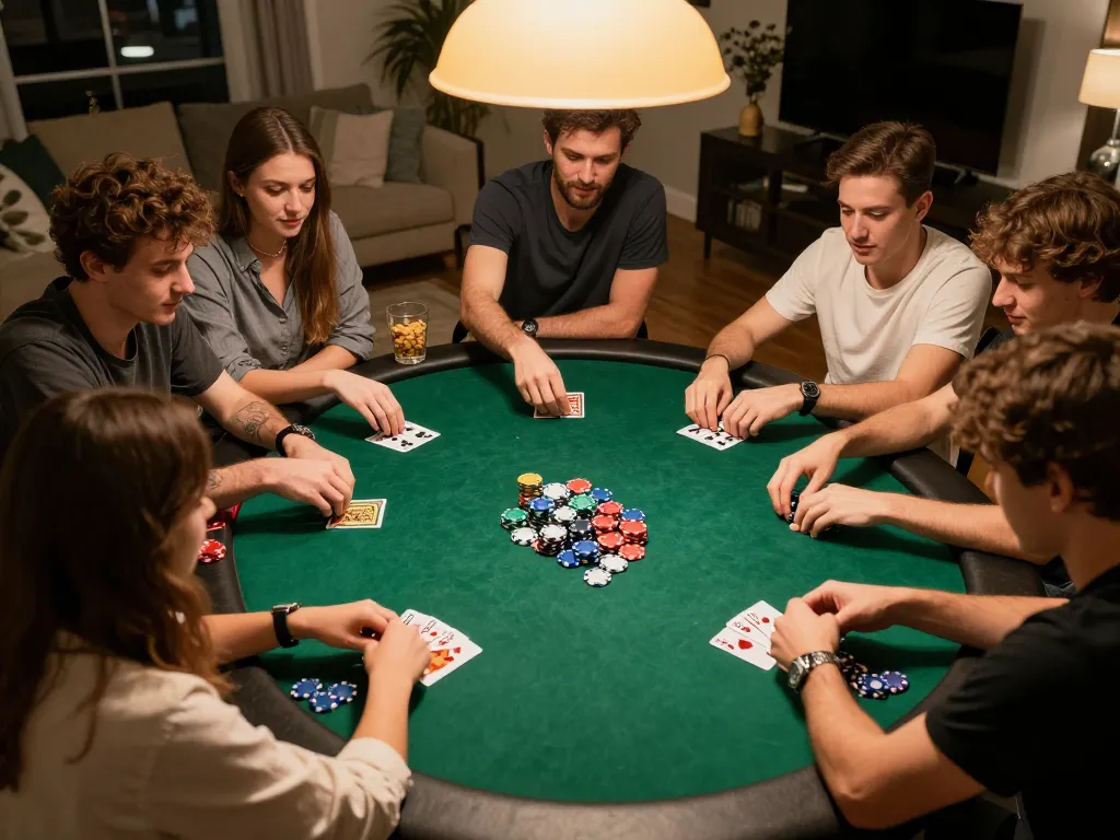 Players engage in an exciting home poker game night showcasing strategic play at dw8.