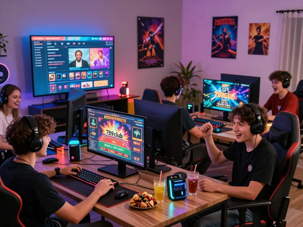 789club online gaming scene with excited players enjoying casino games at home.