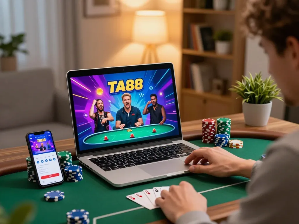 Engaged player using TA88 betting app for exciting online poker session with chips stacked