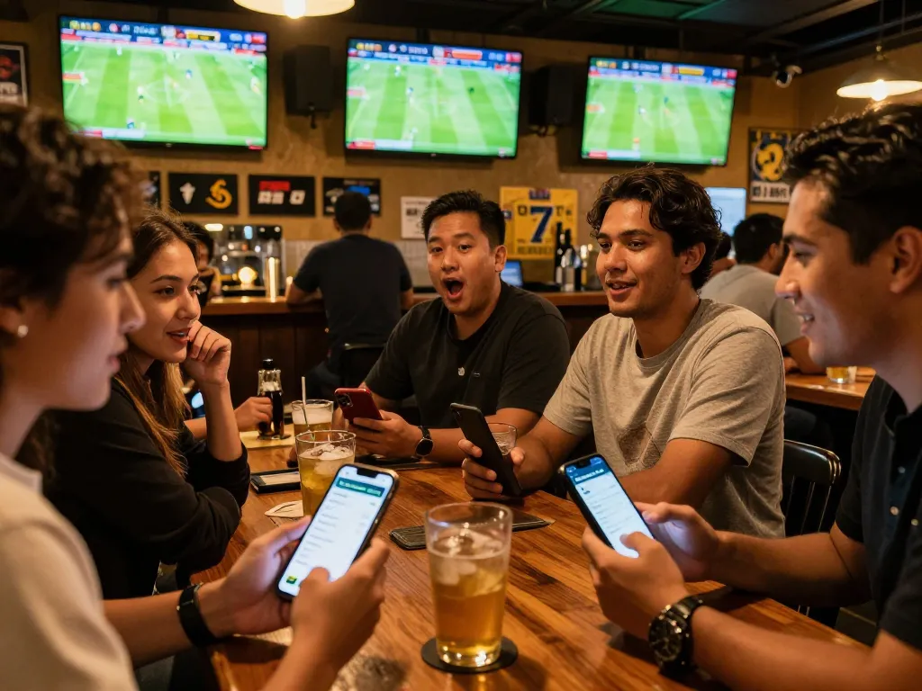 Patrons using keonhacai5 mobile app for sports betting while watching live matches
