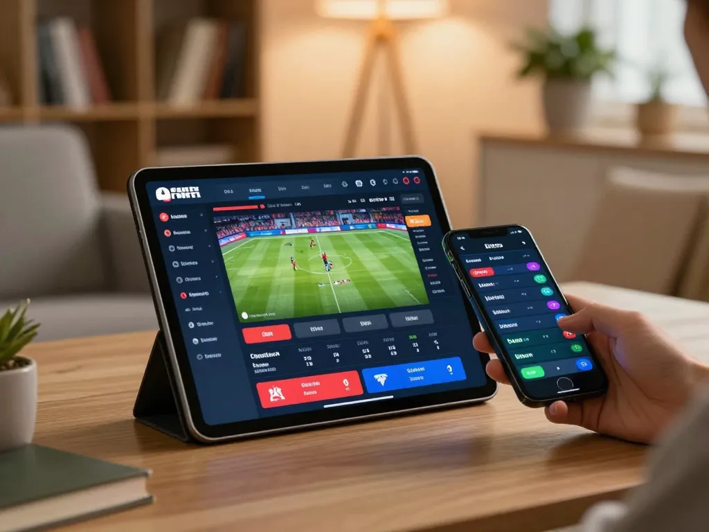 Engaged player strategizing on 789bet mobile sports betting app in a cozy home.