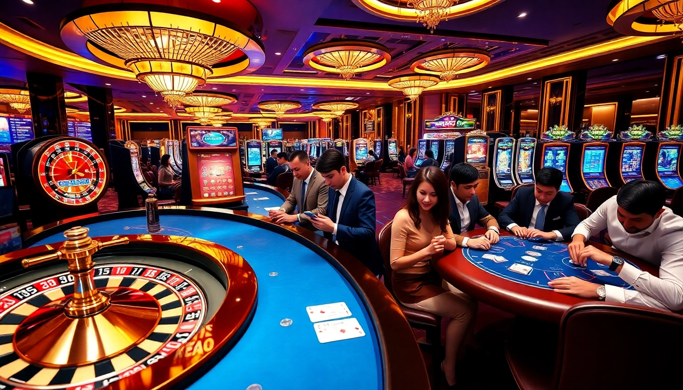 Players engaging in thrilling online gaming experiences at https://xx88.day/, featuring roulette and slot machines.