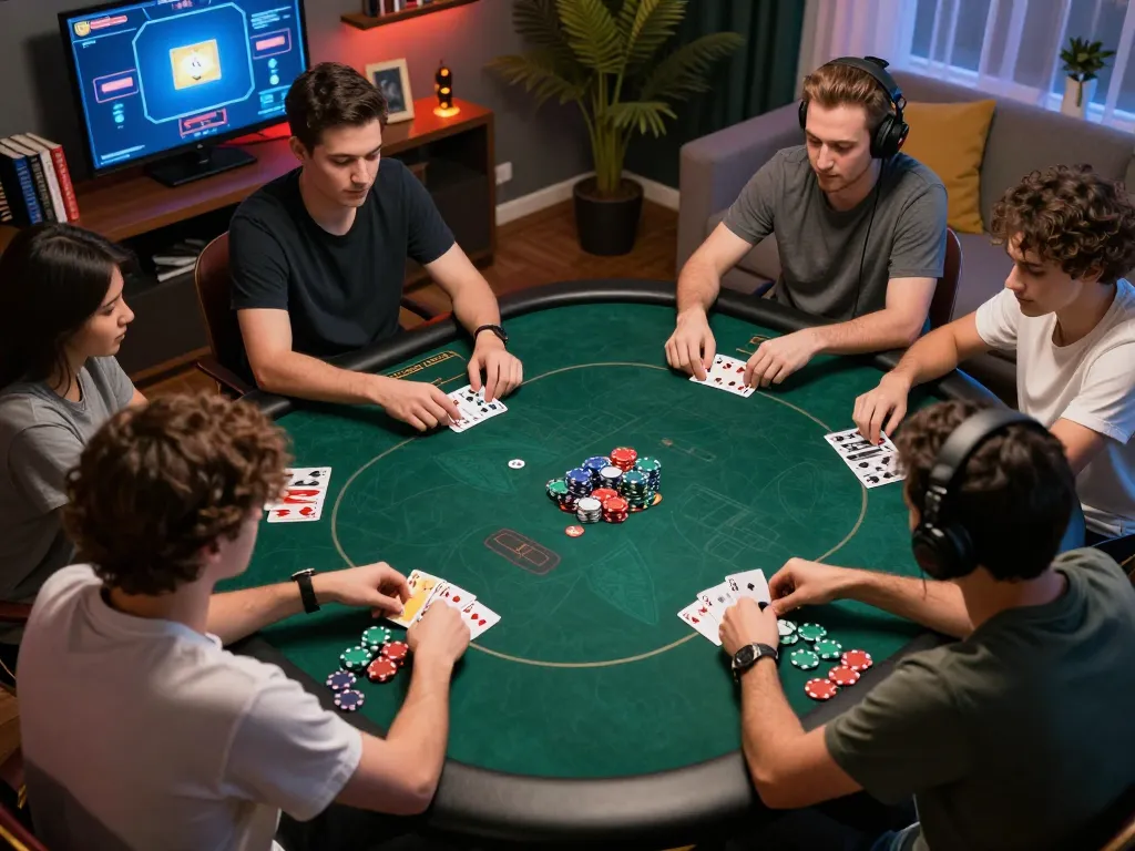 Engaged players using okfun for an online poker game, showcasing high-stakes action and strategic gameplay.