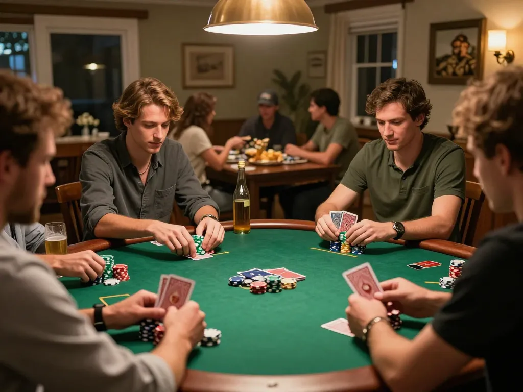 XXGG players engage in a friendly poker game night with chips stacked and excitement in the air.