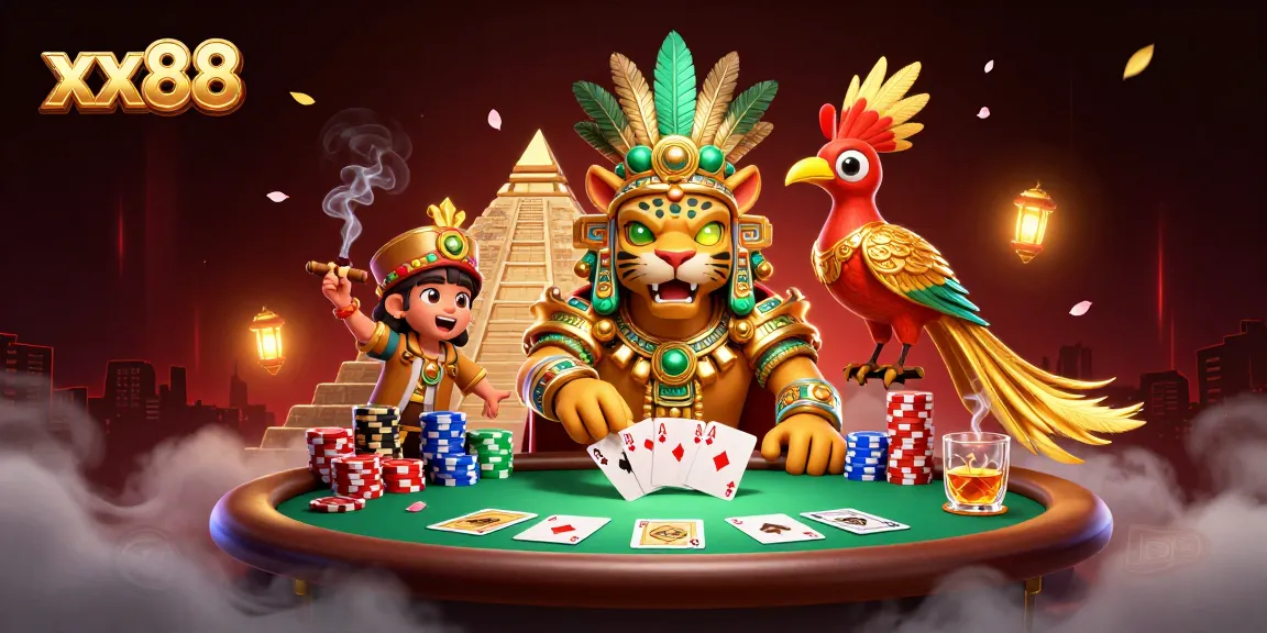 Experience thrilling gaming action at xx88 with a vibrant illustration of dynamic gambling elements.