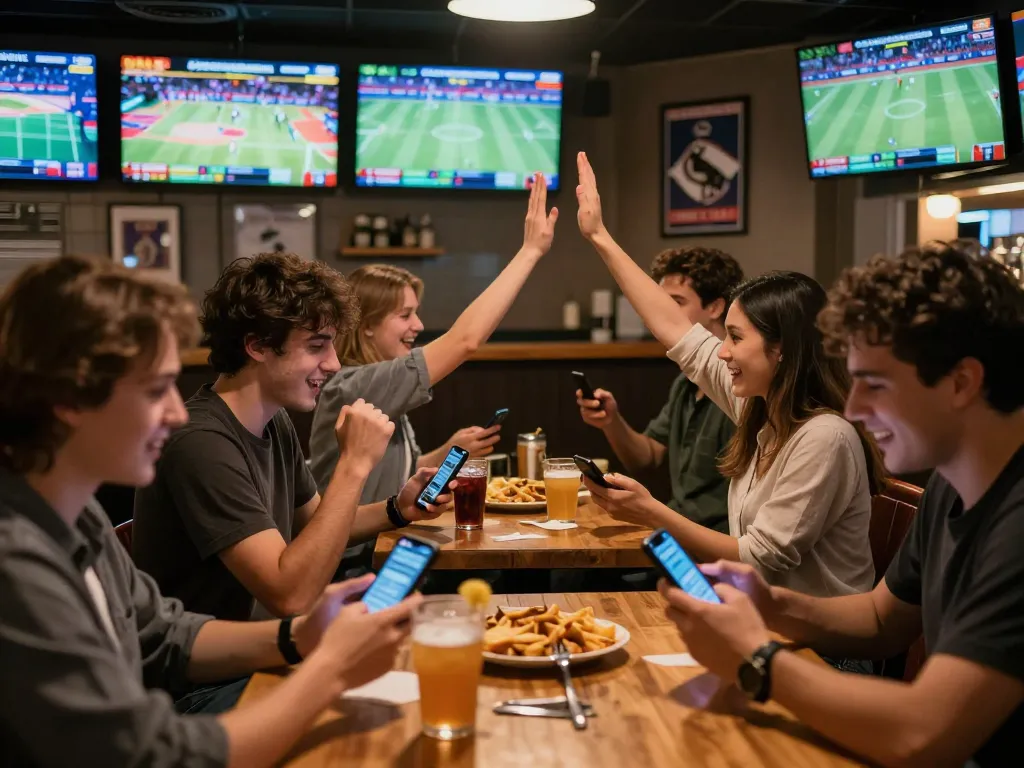 Engaging live sports betting experience at 88CLUB with patrons celebrating wins