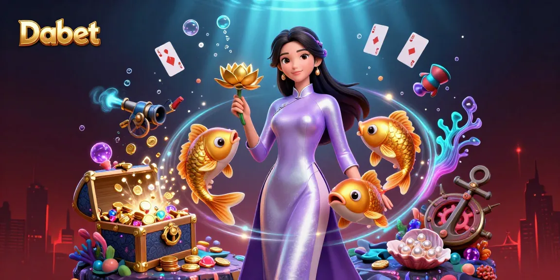 Dabet showcases a vibrant 3D scene with an elegant Asian woman amidst casino elements, emphasizing exciting gaming opportunities.
