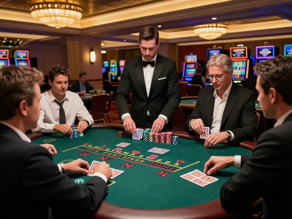 Engaged players placing bets on blackjack table at 79king's luxurious casino atmosphere