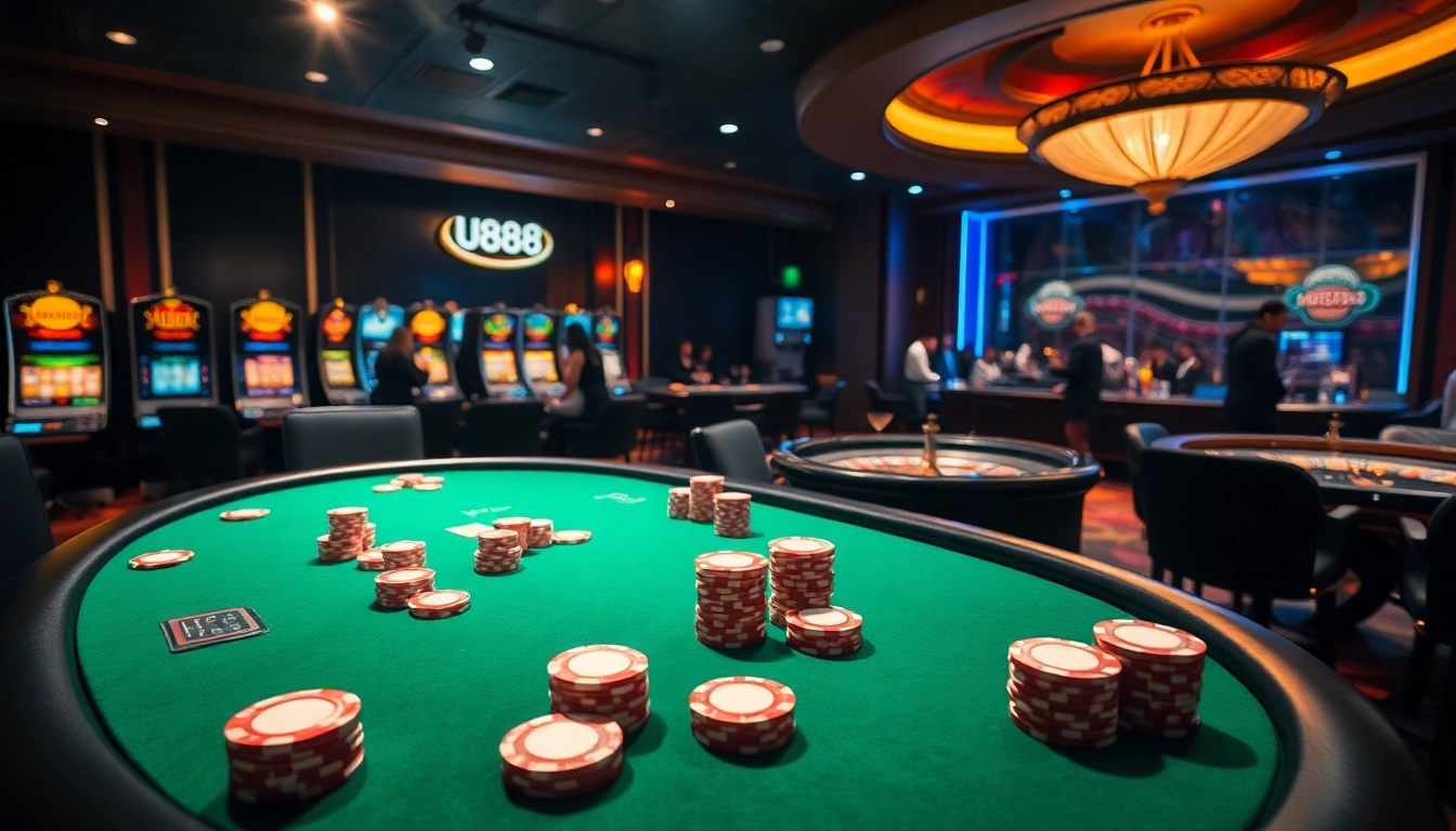 Experience the thrill of U888 with vibrant casino chips and high-stakes poker action.