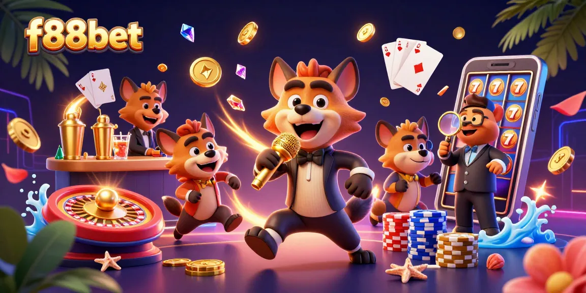 Experience f88bet's vibrant casino scene featuring hilarious hyenas and dazzling gaming elements.