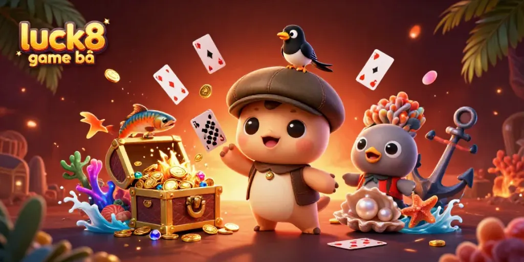 Play and win at luck8 game bài with colorful characters and vibrant casino elements bursting around!