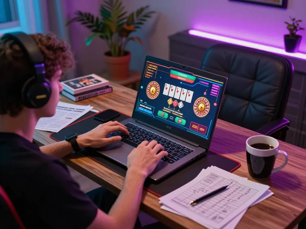 Experience thrilling online gameplay with LV88, showing a player engaging in live casino action on a laptop.