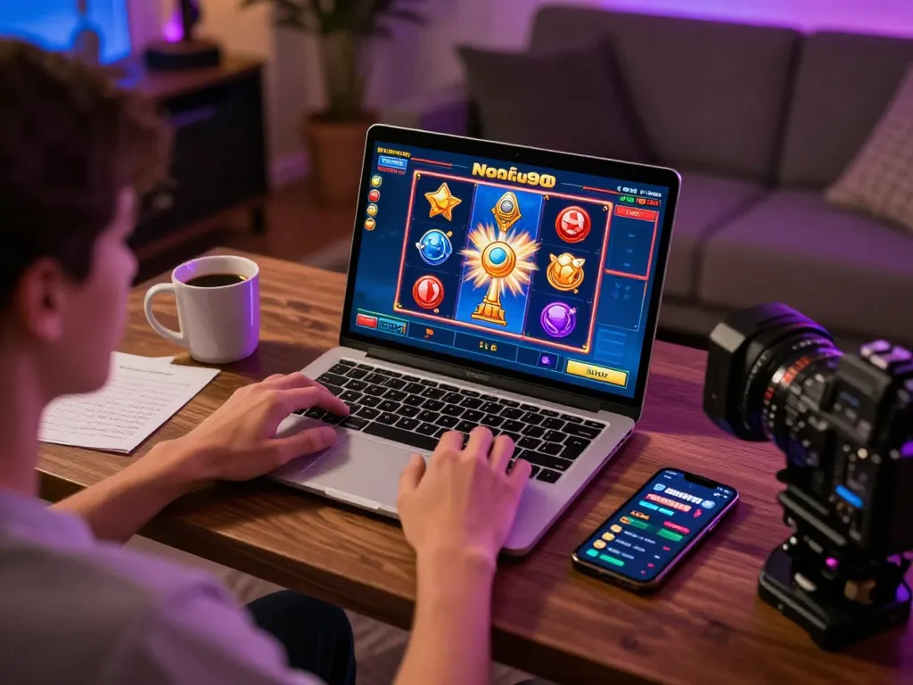 Engaged player exploring exciting Nohu90 slot games on a laptop at home.