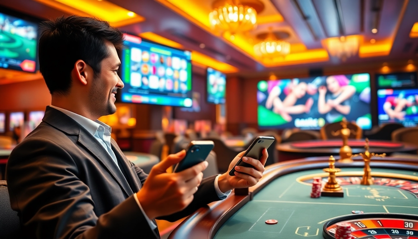 Experience the excitement of tải go88 with a dynamic online casino scene showcasing vibrant games and engaging interface.