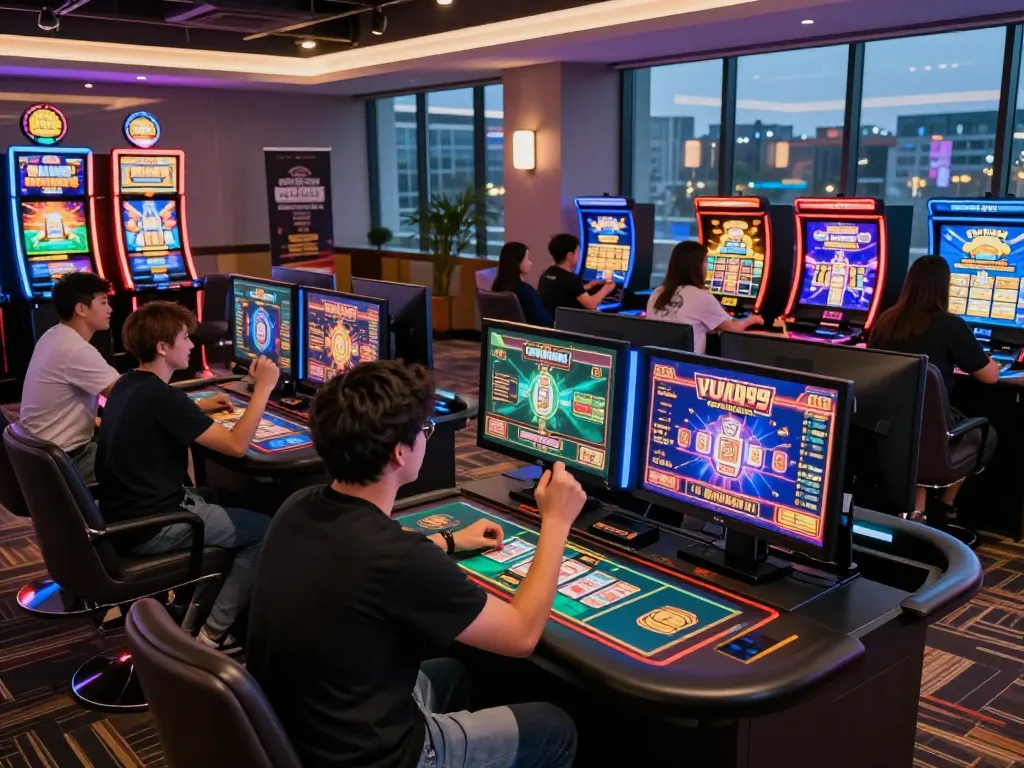 VUA99 vibrant gaming environment showcasing players enjoying online casino games together.