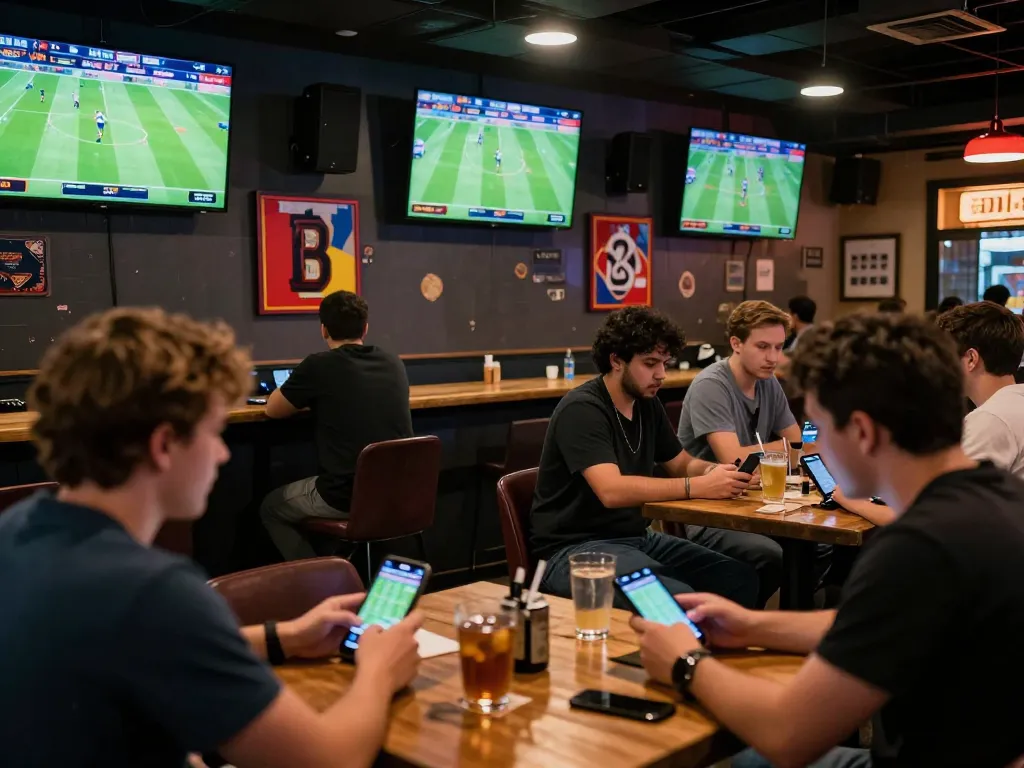 CakhiaTV app users placing bets while watching live football matches on screens.