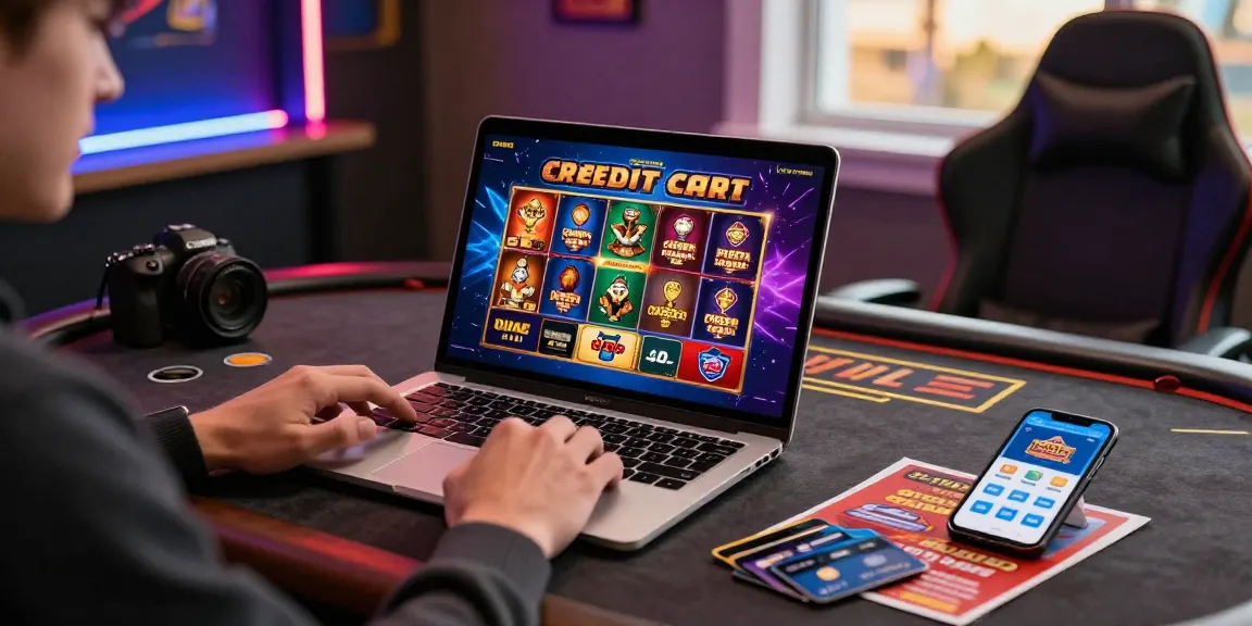 Exciting scene of a player enjoying the benefits of the best credit card casinos, engaging with vibrant games and secure payment methods.