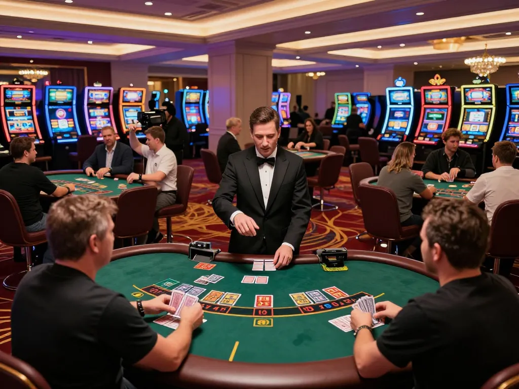 fun88 players enjoy an exciting blackjack game at a vibrant casino table with celebrating wins