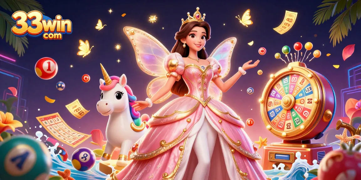 Experience excitement with 33win com's colorful lottery scene featuring interactive game elements.