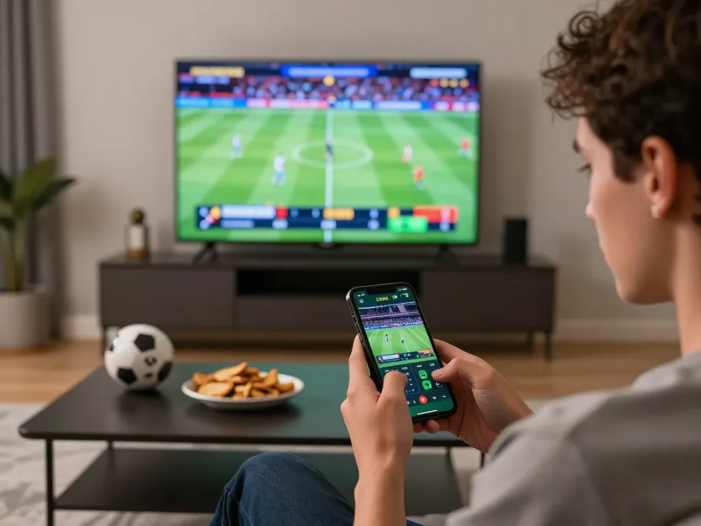 Experience the excitement of placing bets on the nohu90nohu sports app in a modern home setting.