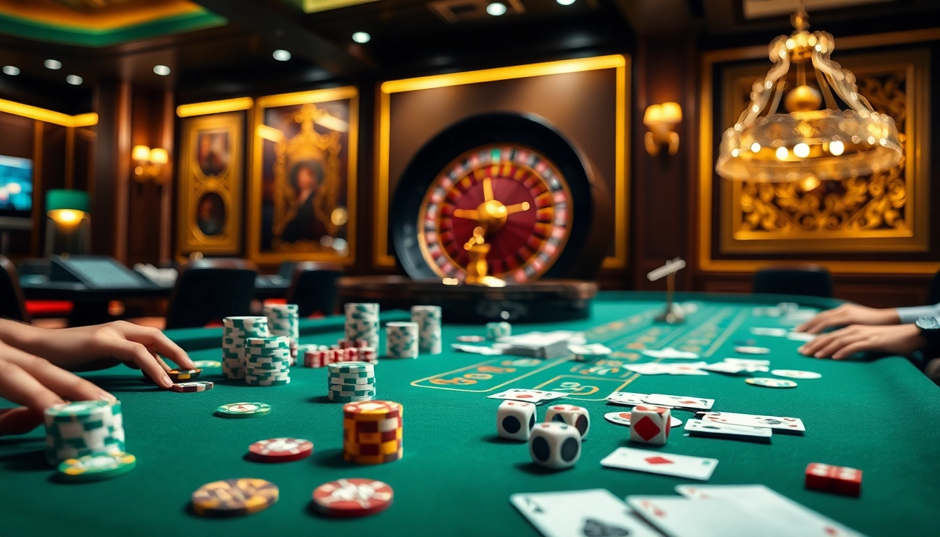 Engaging scene at the vu88 club showcasing players at a poker table with chips and cards.