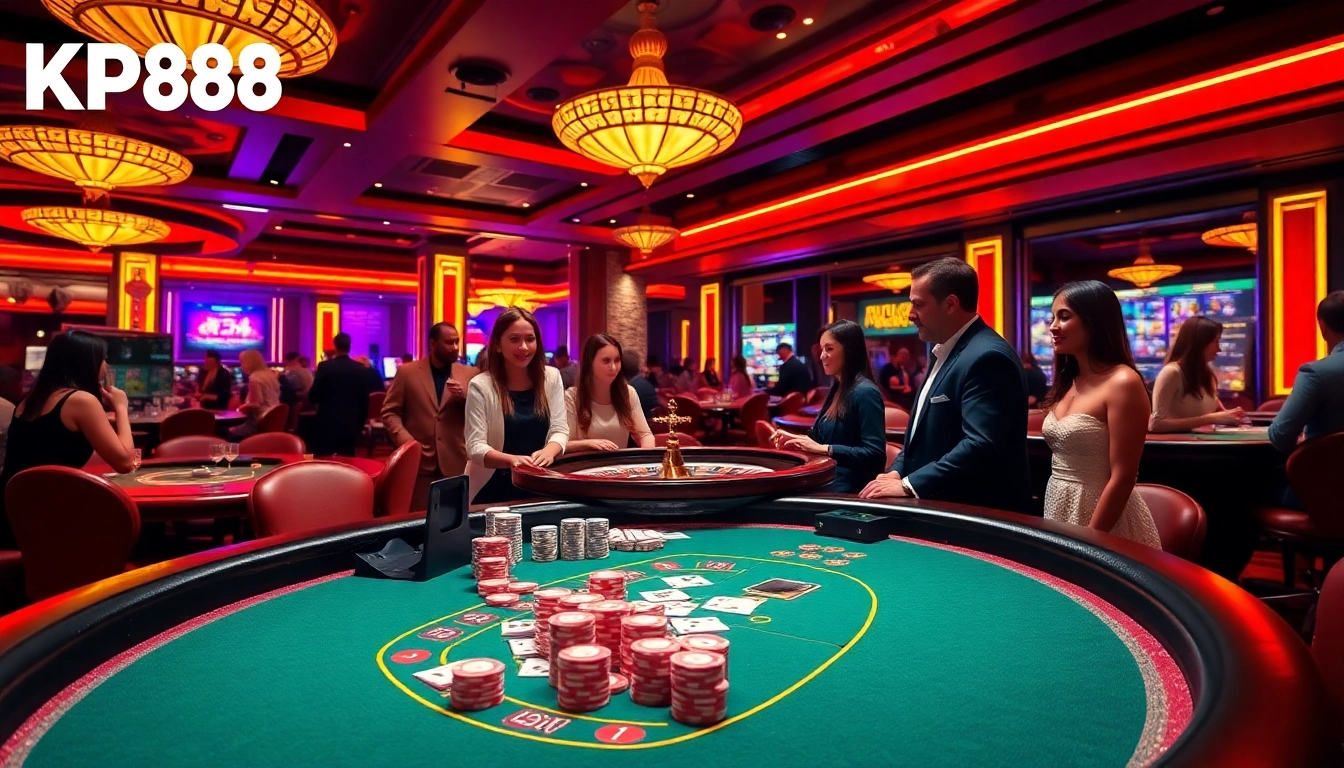 Engage in thrilling games at https://kp88.onl/ featuring a vibrant casino scene with poker chips and roulette.