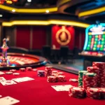 Experience the thrill of winning at S666 in a vibrant casino setting with poker tables and roulette wheels.