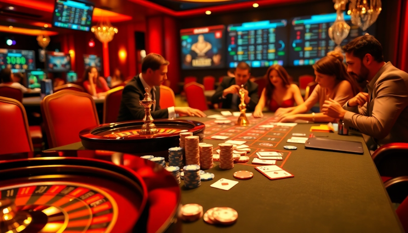 Engaging casino atmosphere at https://fun79.bio/ with poker chips and roulette wheel.