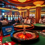 The energetic casino scene at http://ww88h.com/ showcasing players at roulette and poker tables, featuring vibrant colors and excitement.
