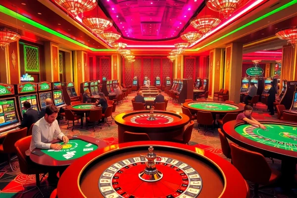 Experience the excitement at TK88 Casino, where players engage in thrilling table games and vibrant slot machines.