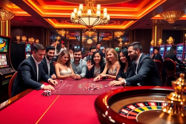 Exciting casino scene featuring diverse gamblers engaged in poker at a stylish table, emphasizing jl 55.