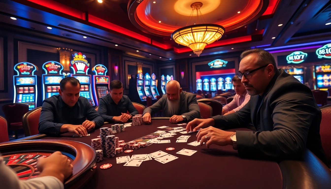 Intense poker game action at a casino with 888vnd currency featured.