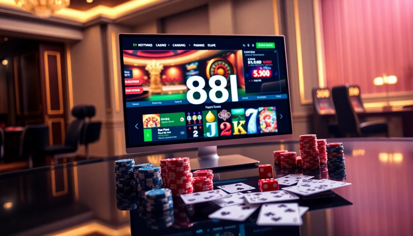 Engaging 88I Đăng nhập interface showcasing vibrant online casino games, chips, and roulette elements.